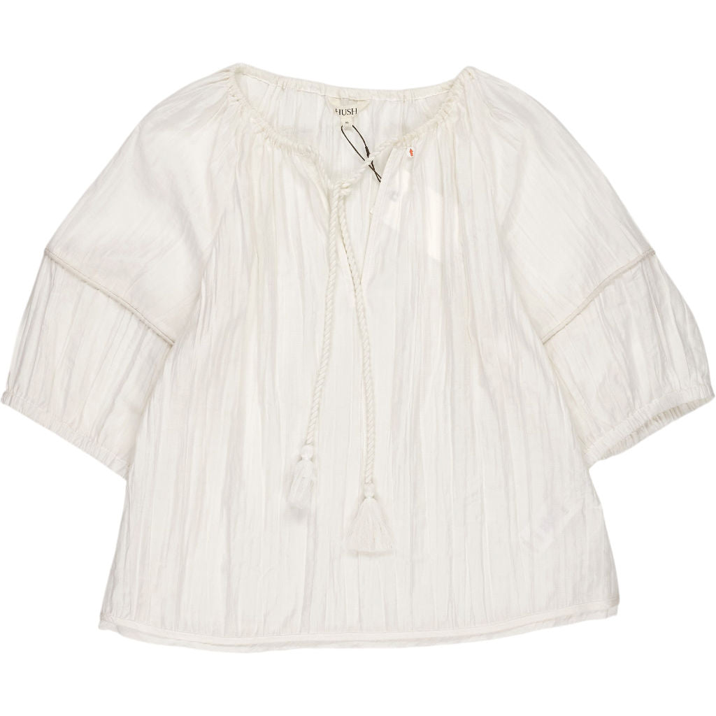 Hush Ecru White Mae Crinkle Balloon Sleeve Blouse