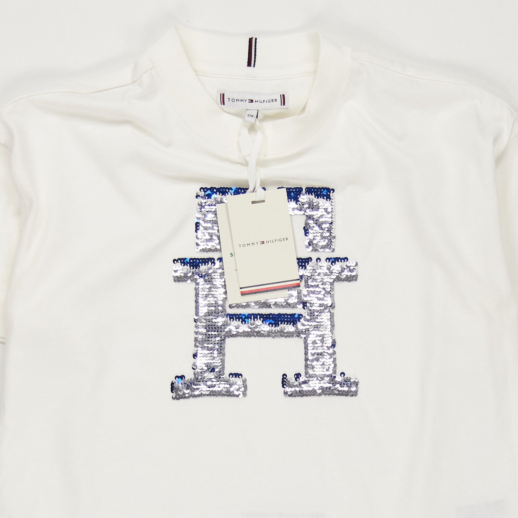 Tommy Hilfiger White Monogram Sequin T-Shirt