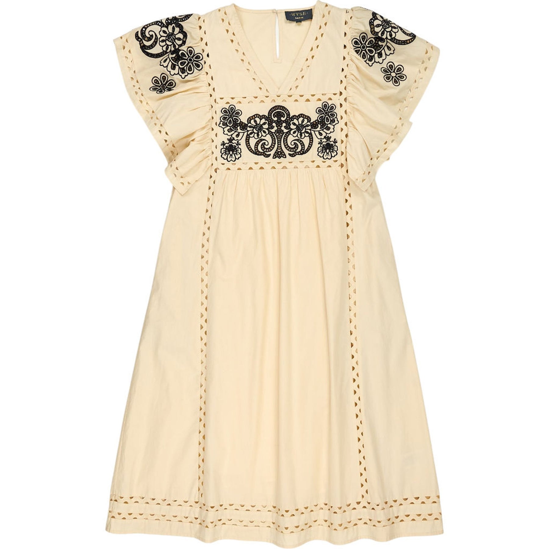 Wyse Cream Embroidered Midi Dress