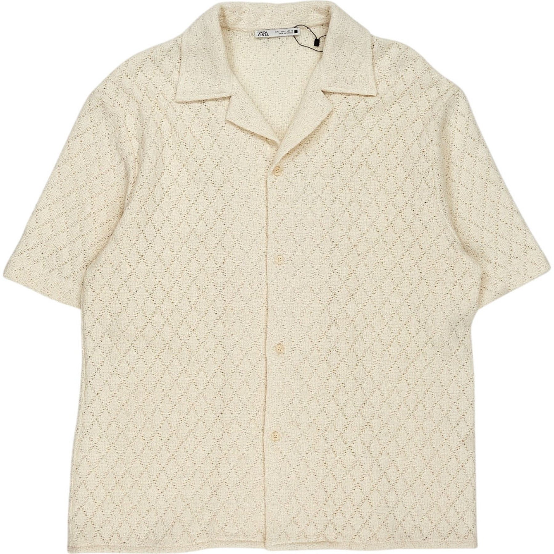 Zara Cream Textured Short Sleeve Shirt