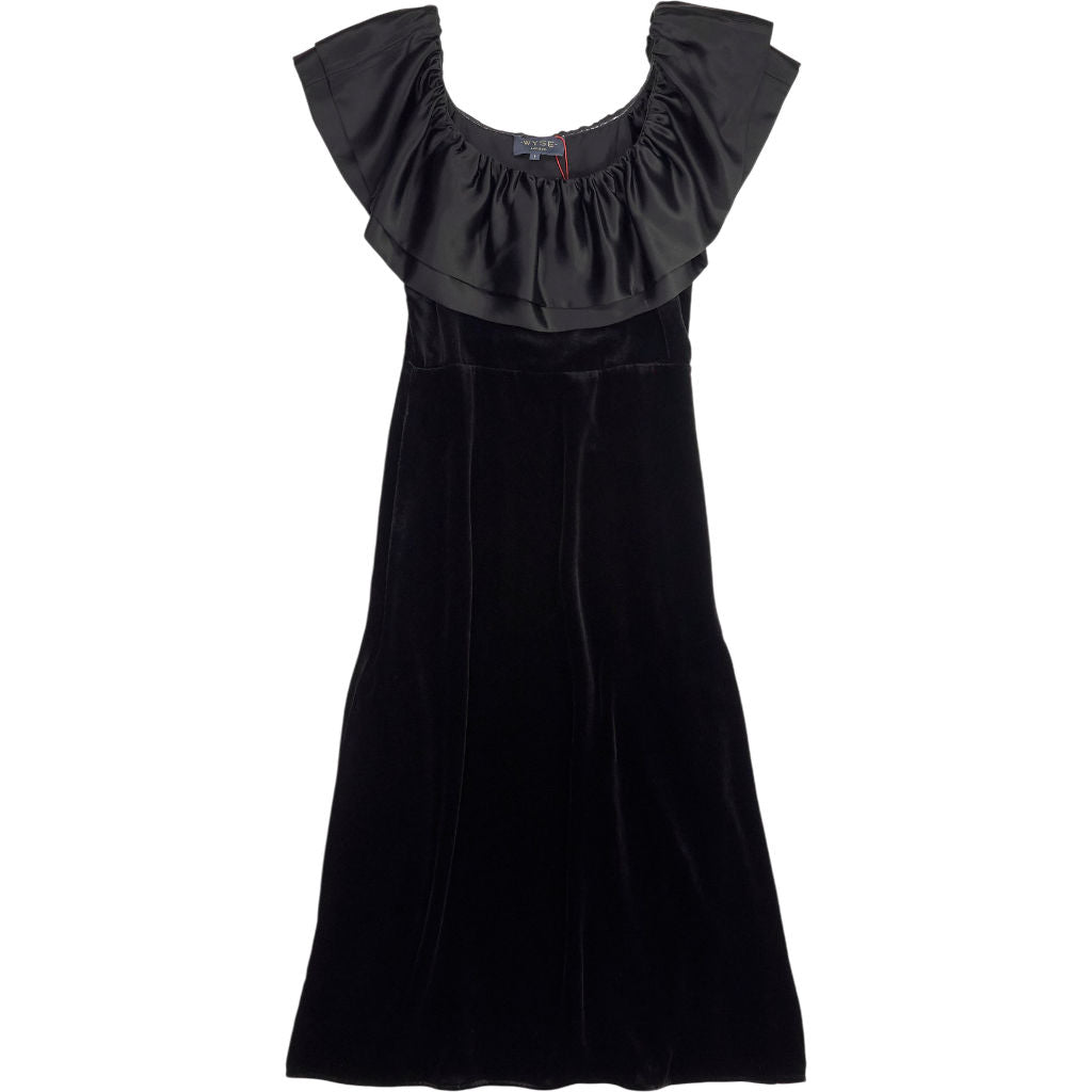 WYSE Black Velvet Ruffle Dress