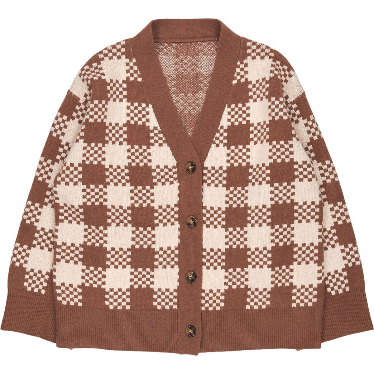 OMNES Brown Cream Athena Check Cardigan