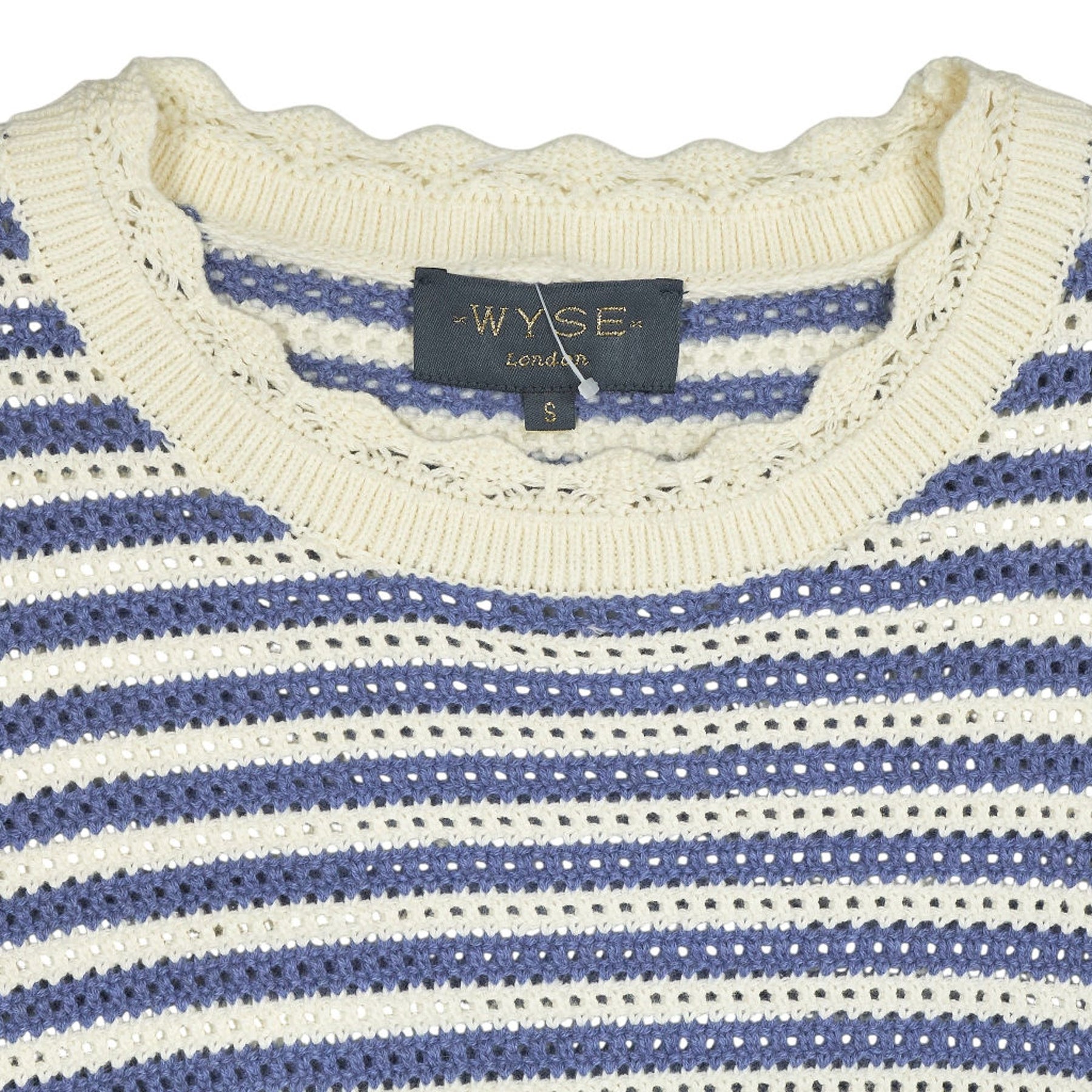 Wyse Cream and Blue Pointelle Jumper
