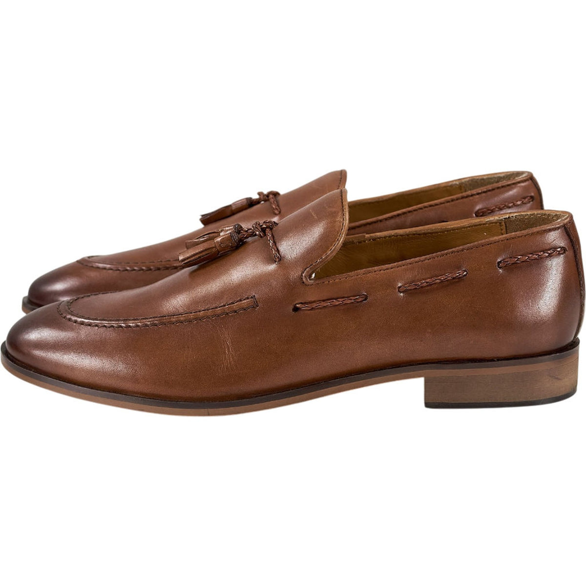 Moss Brown Leather Tassel Loafers