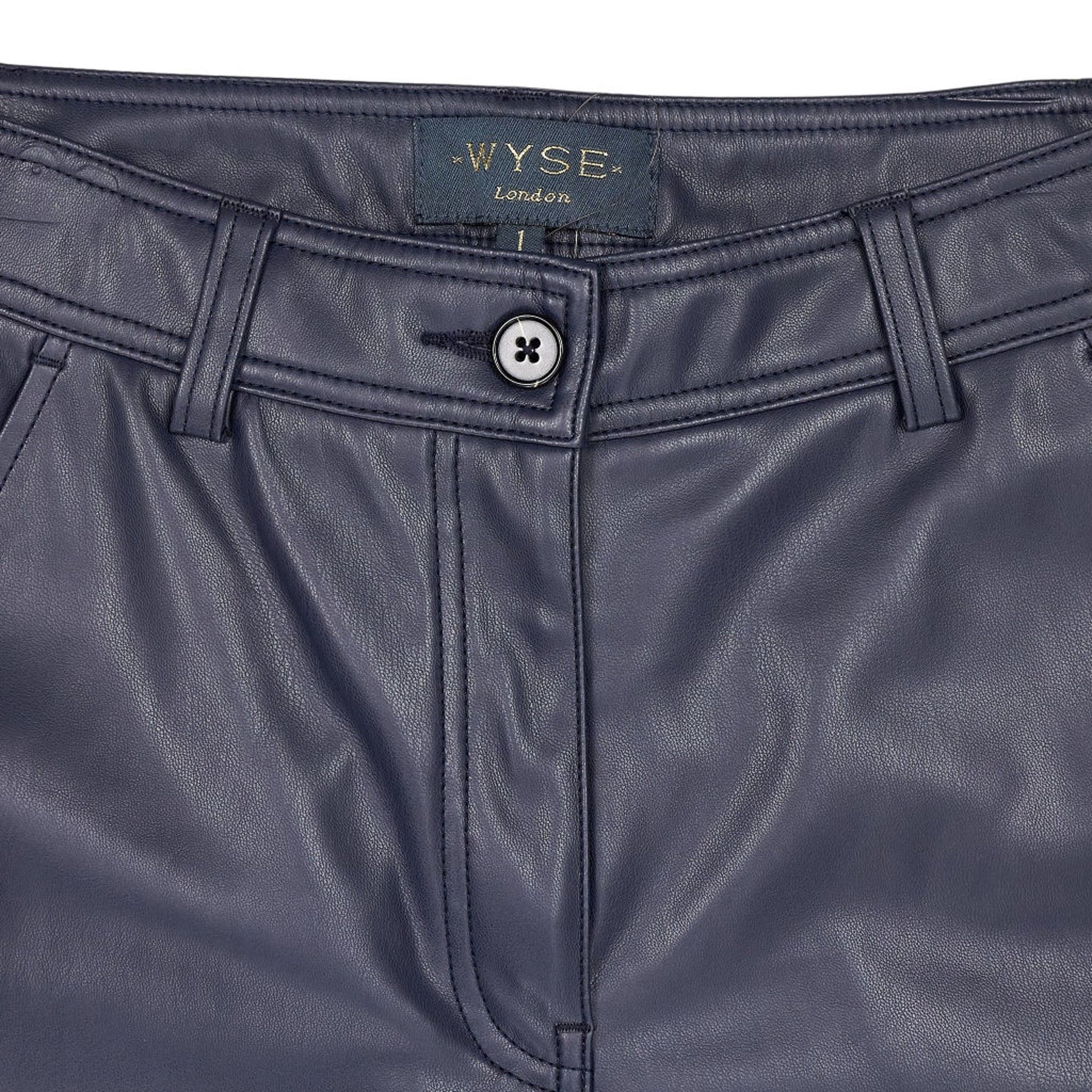 Wyse Blue Faux Leather Trousers