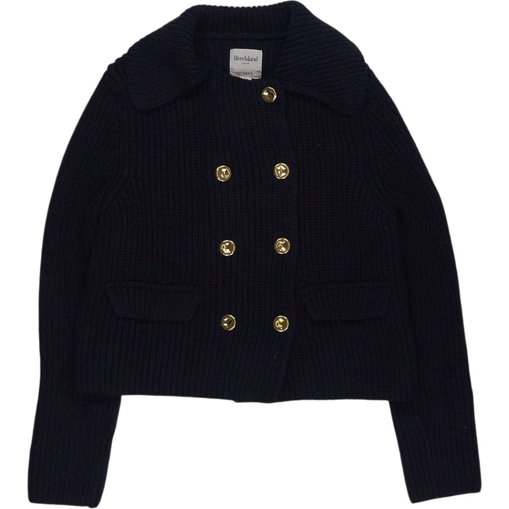 River Island Navy Double Breasted Cardigan