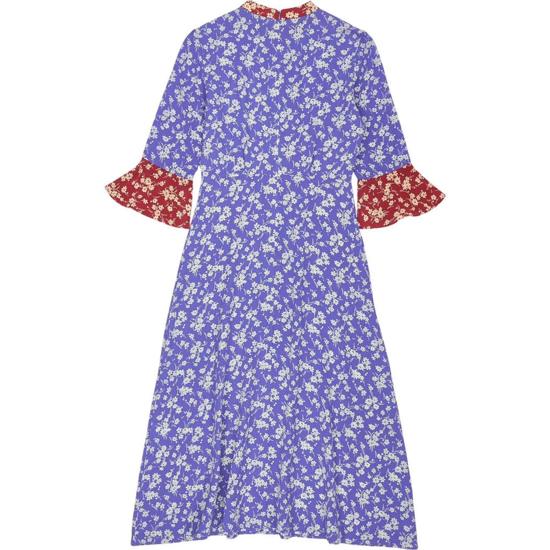 HVN Blue Red Floral Midi Dress