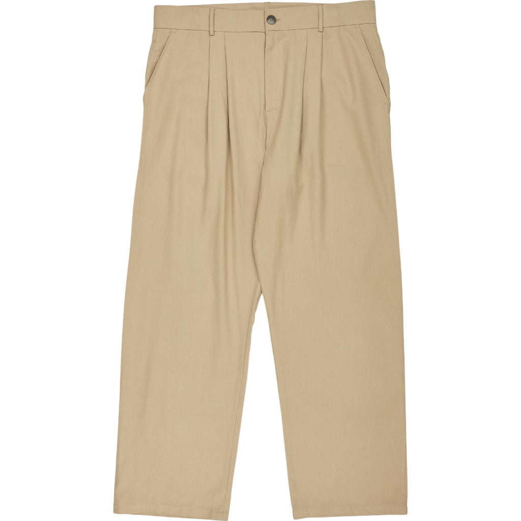 OMNES Beige Chambray Pleated Trousers