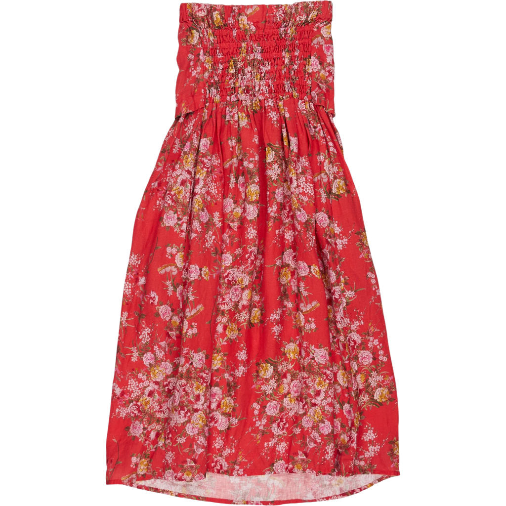 By Walid Red Floral Linen Dress