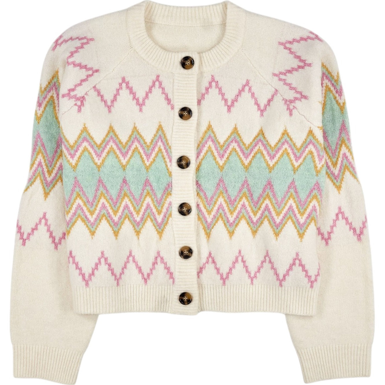 OMNES Cream Multicolour Knitted Cardigan