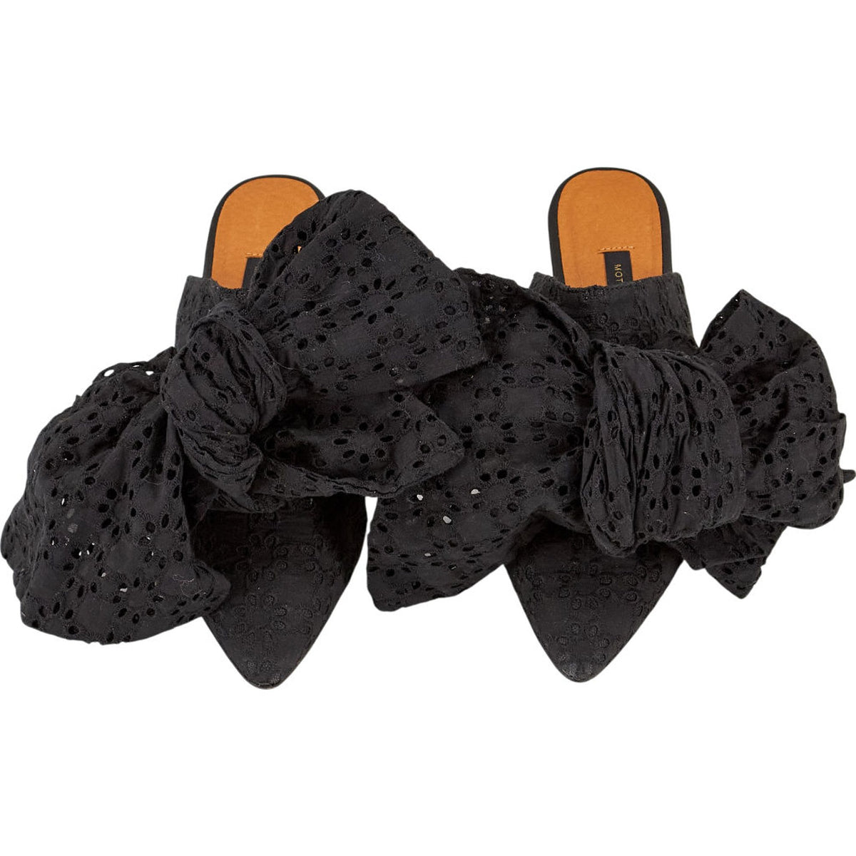 Mother of Pearl Black Bow Heeled Mules