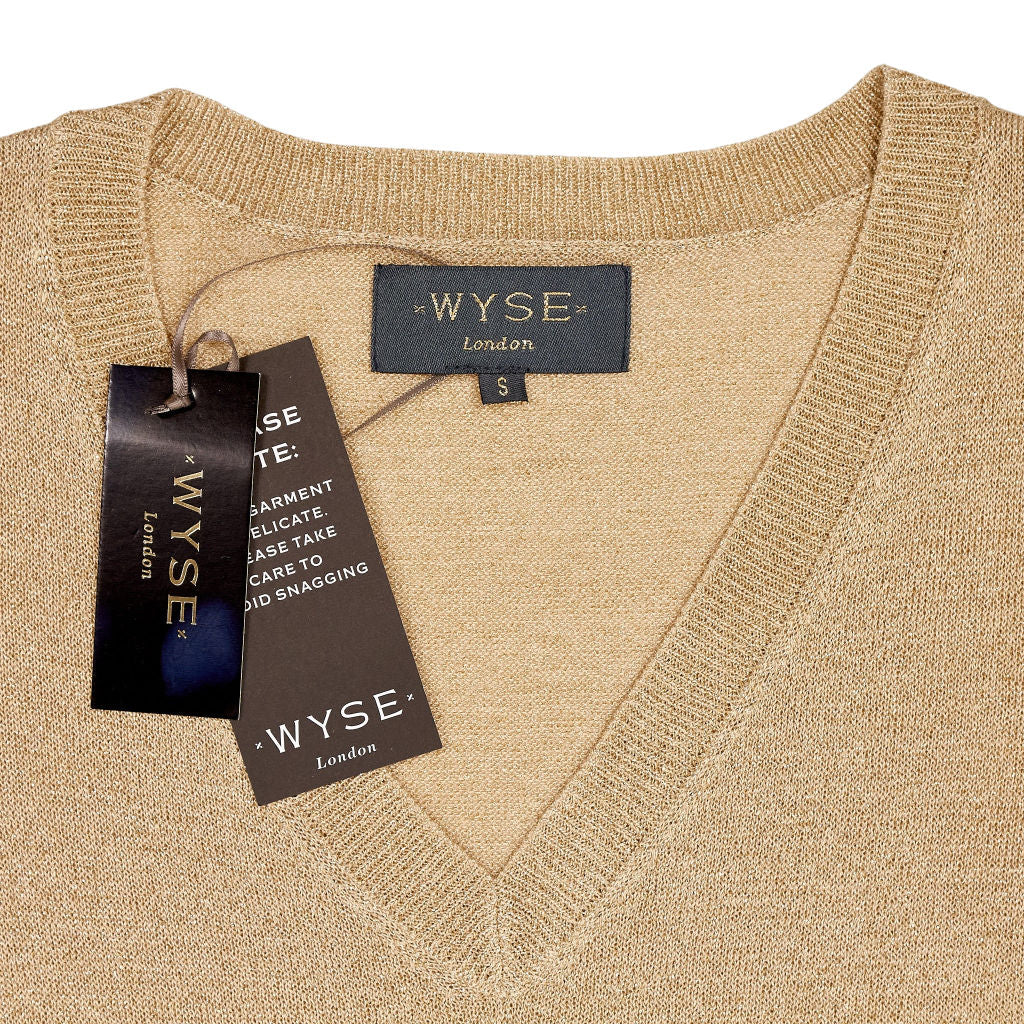 Wyse Champagne V Neck Knit Tee