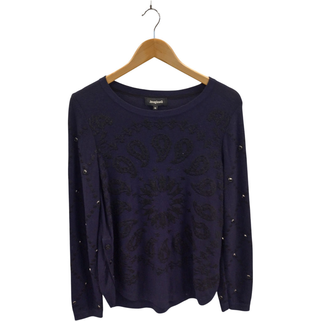 Desigual Purple Paisley Knit Sequin Jumper