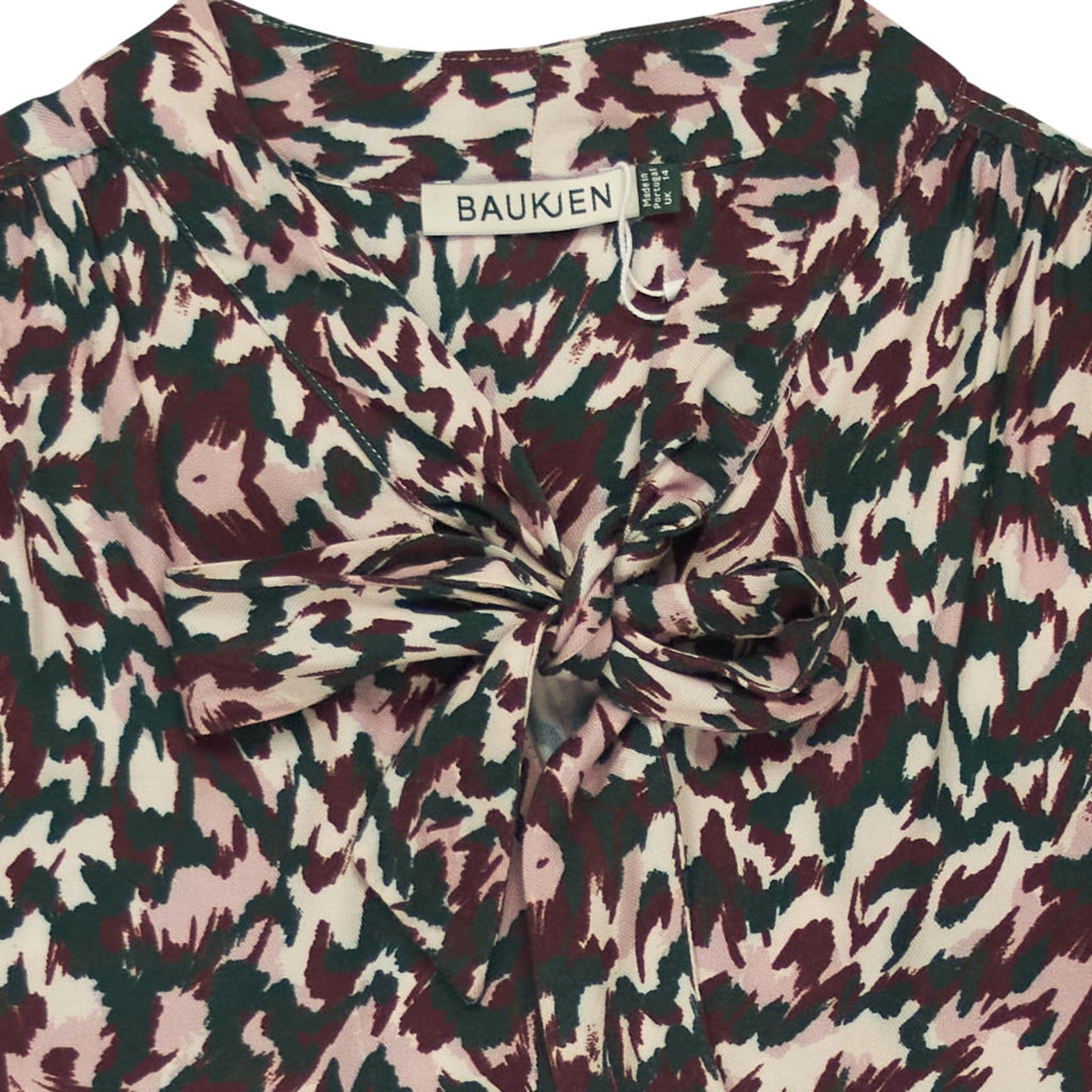 Baukjen Beige Eme Printed Tie Neck Blouse