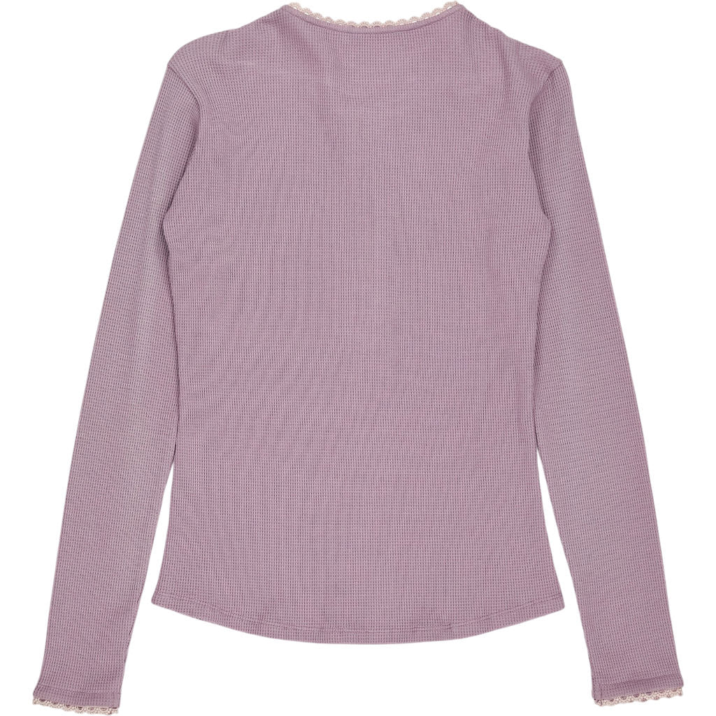 WYSE Mauve Lace Trim Henley Top