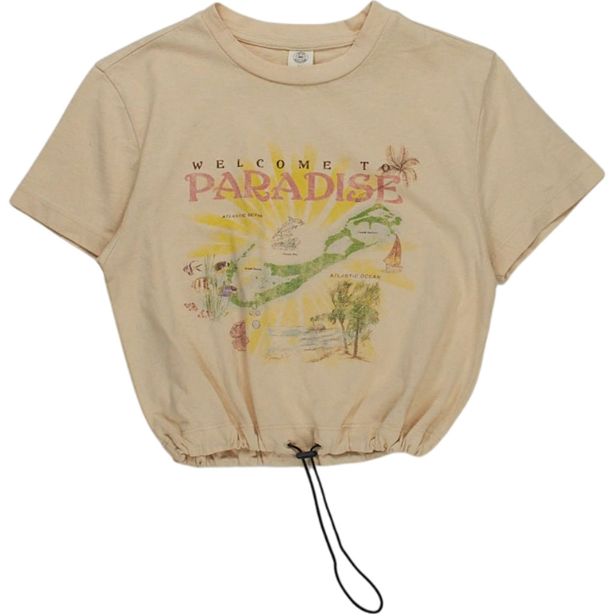 Beige Graphic Cropped T-Shirt