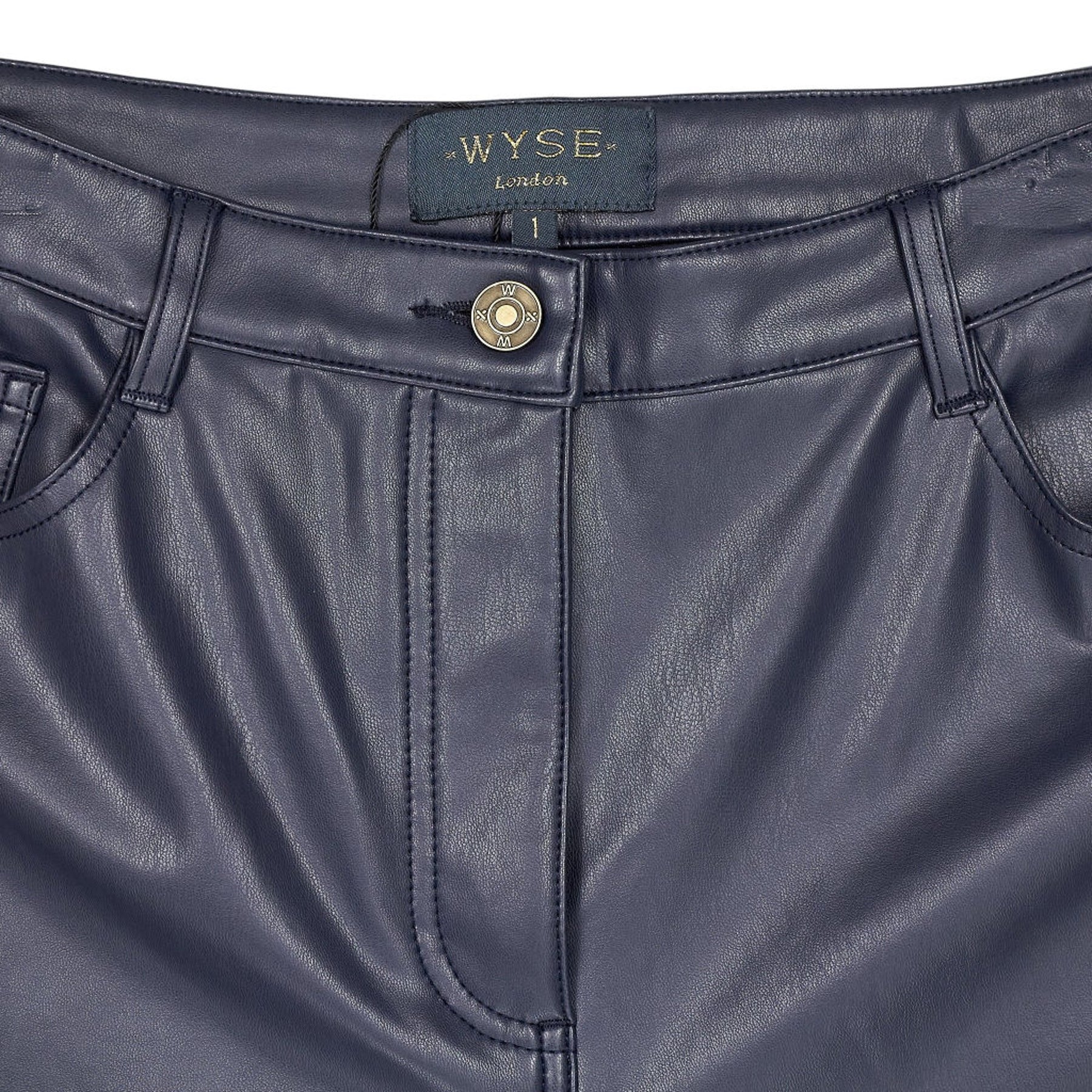 Wyse Blue Faux Leather Trousers