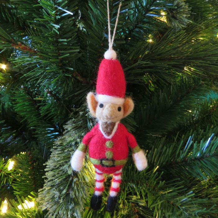 Handmade Felt Elf Christmas Tree Hanging Decoration - 2 COLOURS