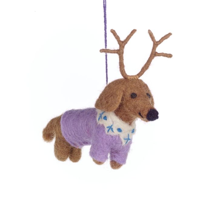 Handmade Felt Rudy Dachshund Dog Hanging Christmas Decoration