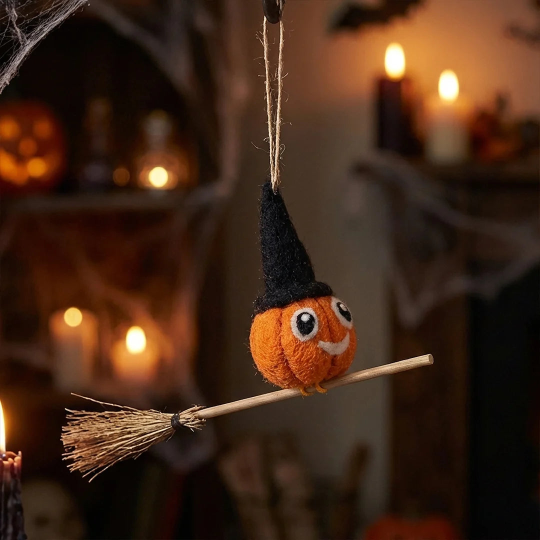 Handmade Hanging Felt Flying Pumpkin Biodegradable Halloween Decoration