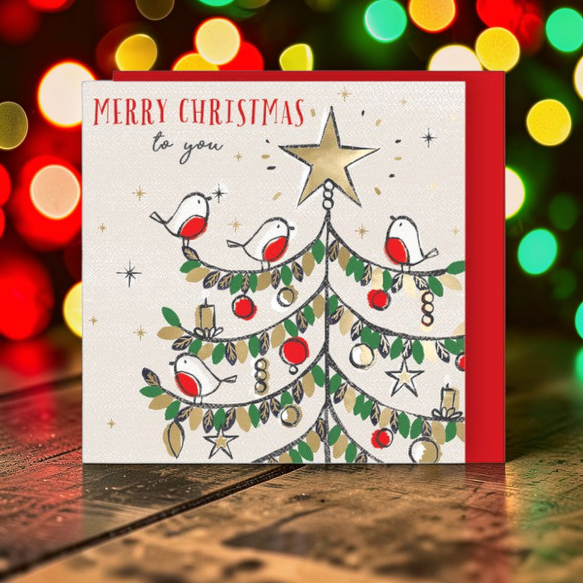 Christmas Tree With Robins Christmas cards - pack of 8