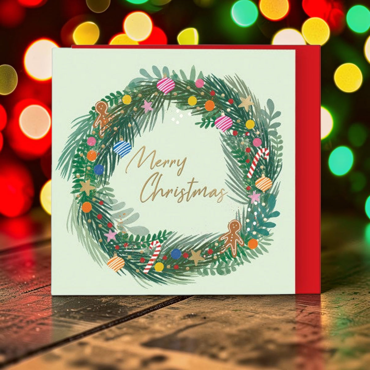 Modern Candy Cane Wreath Cards- pack of 8