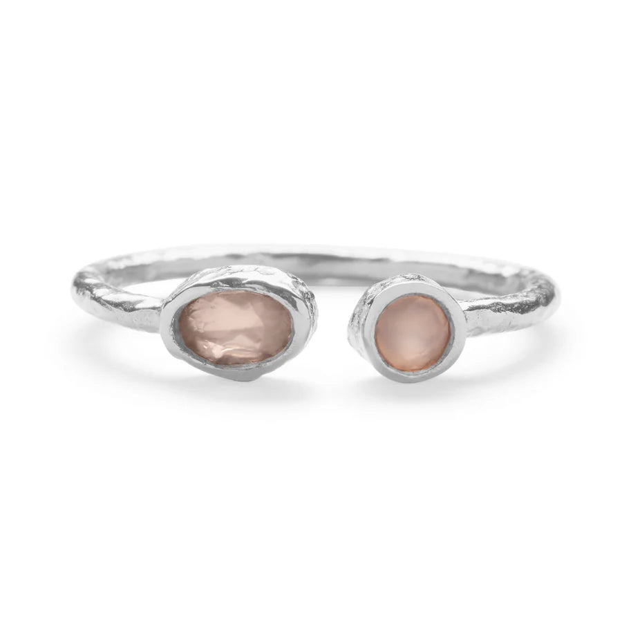 Pooja Open Silver Ring With Chalcedony Gemstones