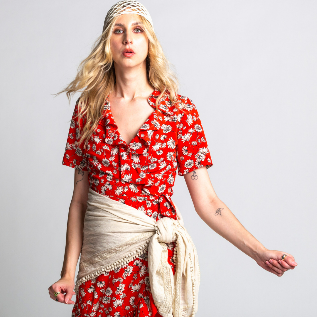 Vintage Cream Pom Pom Trimmed Square Scarf