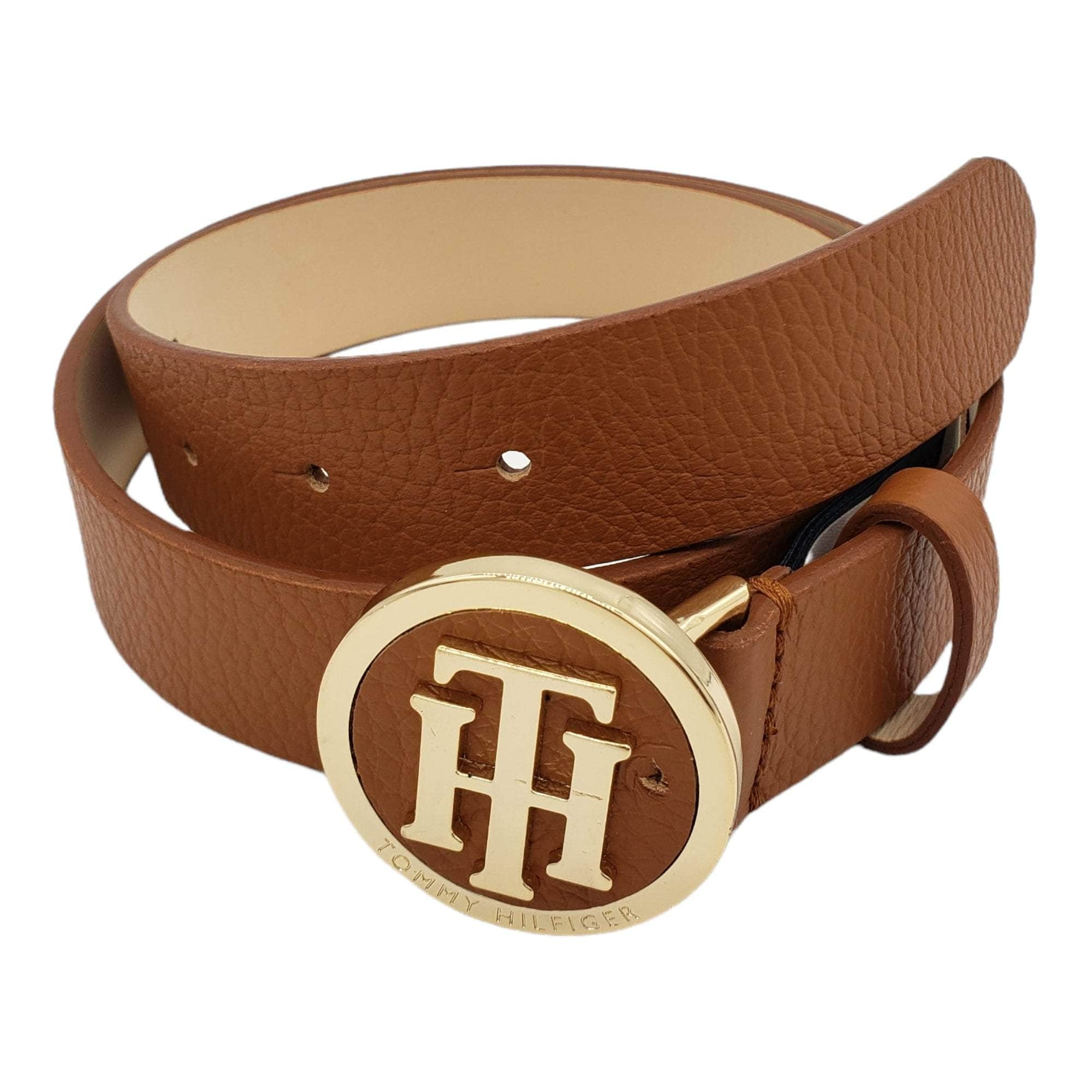 Tommy Hilfiger Brown Gold Logo Belt Shop from Crisis Online