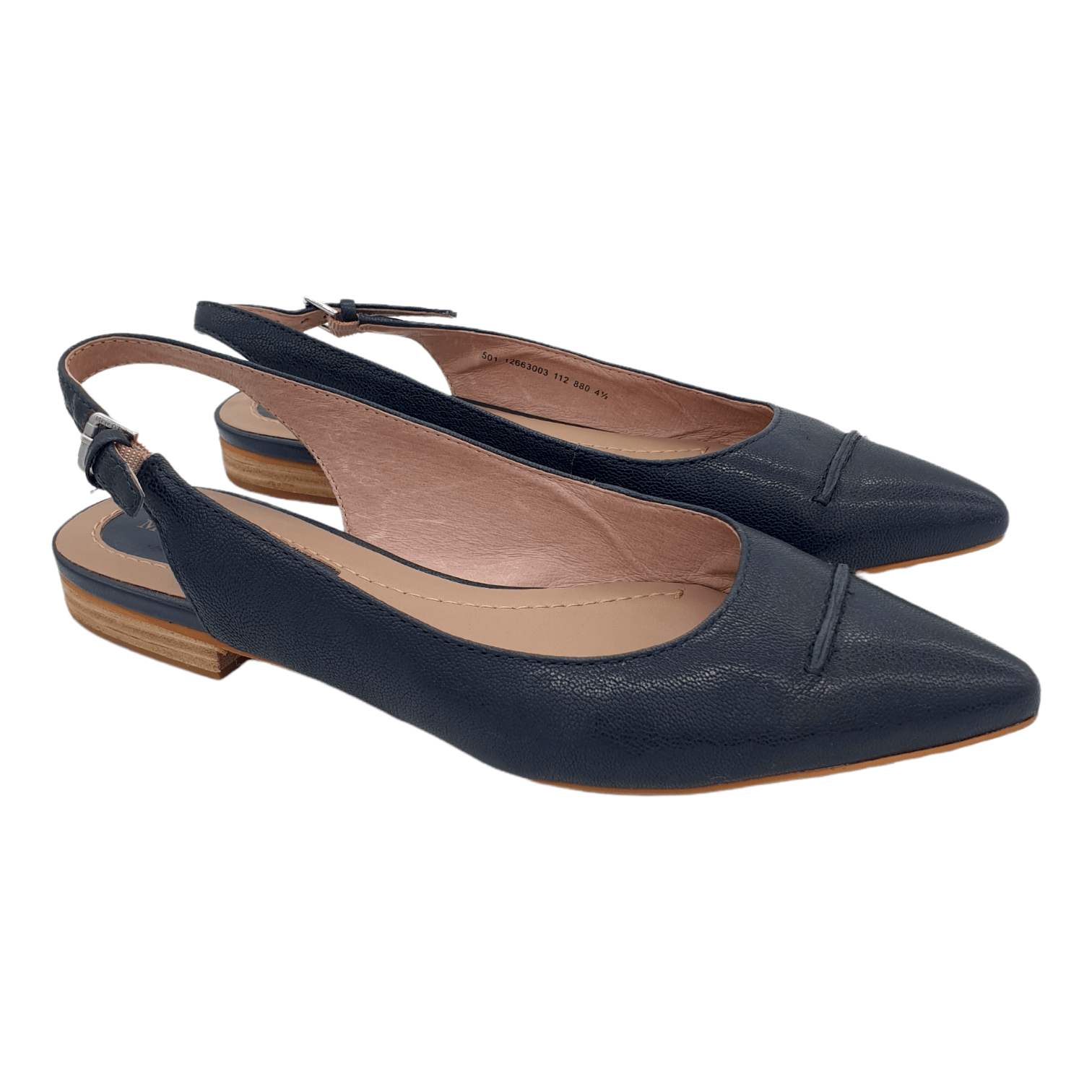 Marco O'Polo Navy Blue Leather Flat Slingback Shoes