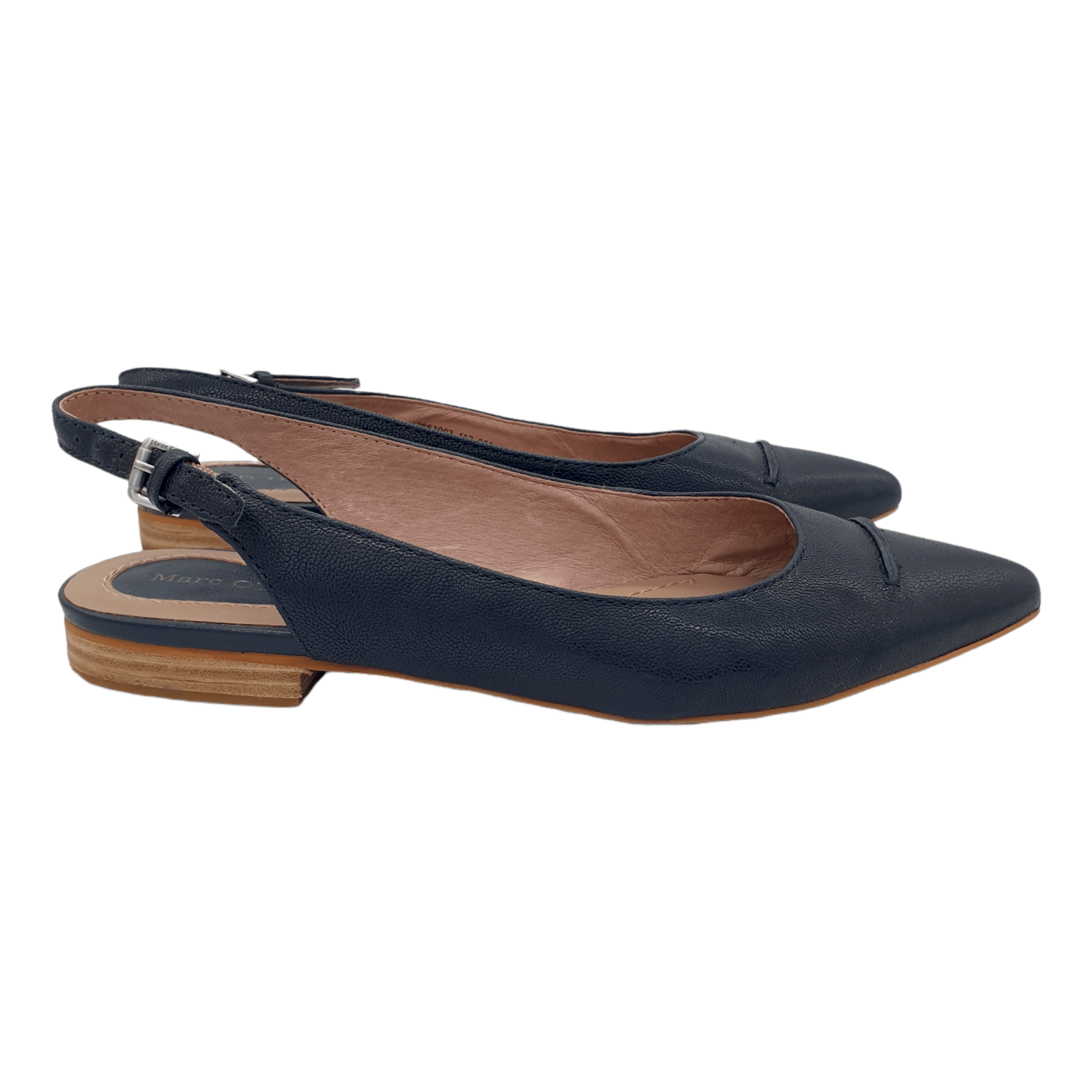 Marco O'Polo Navy Blue Leather Flat Slingback Shoes