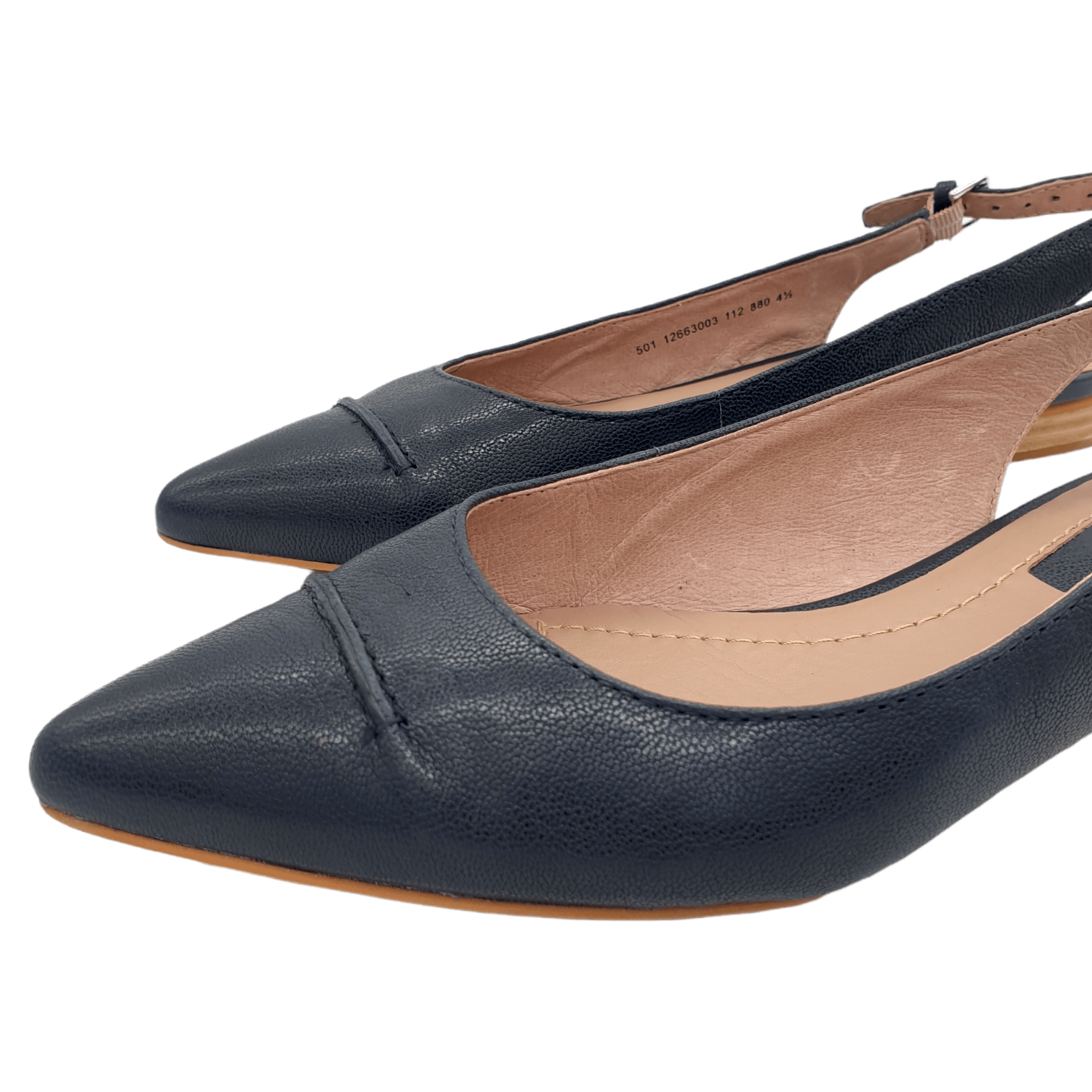 Marco O'Polo Navy Blue Leather Flat Slingback Shoes