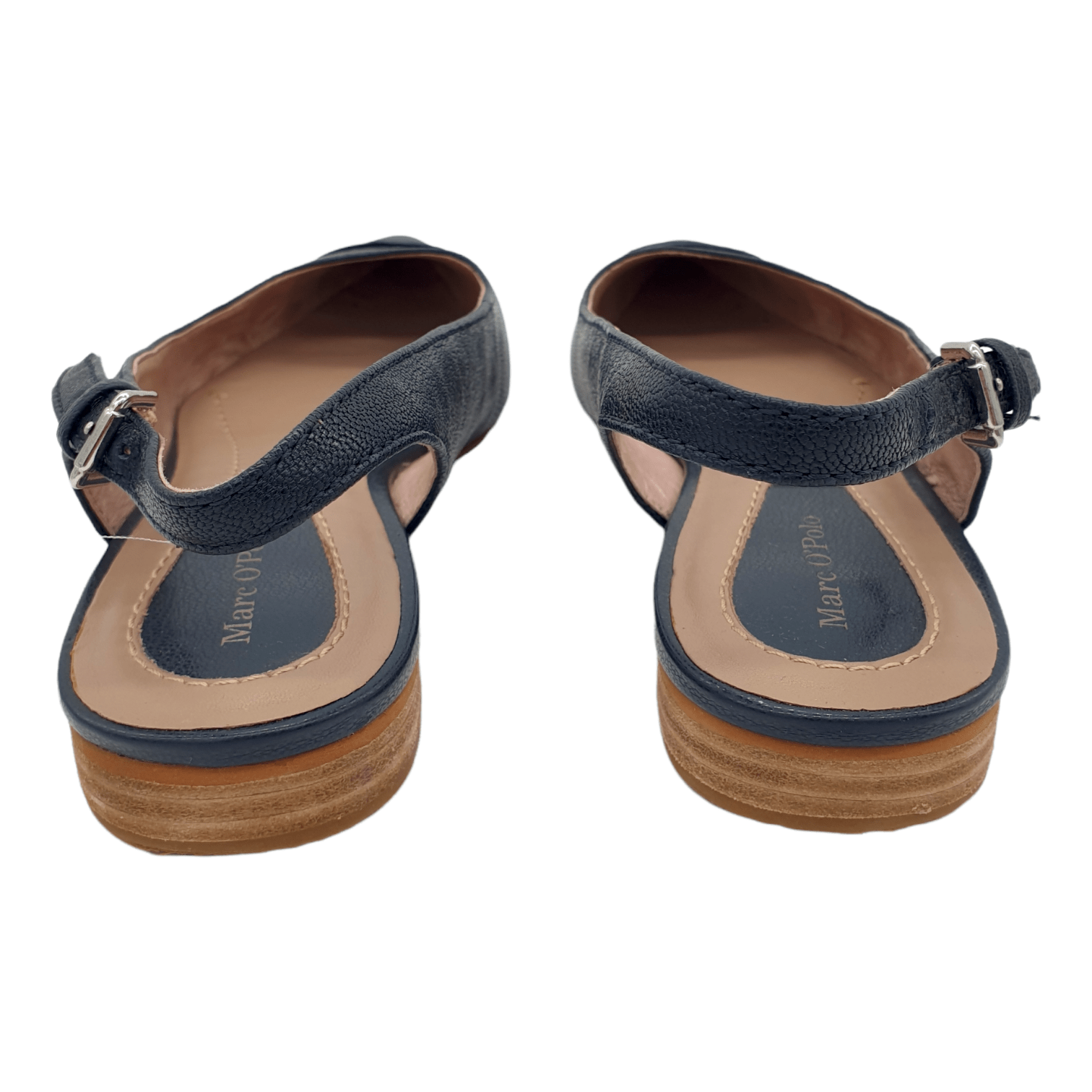 Marco O'Polo Navy Blue Leather Flat Slingback Shoes