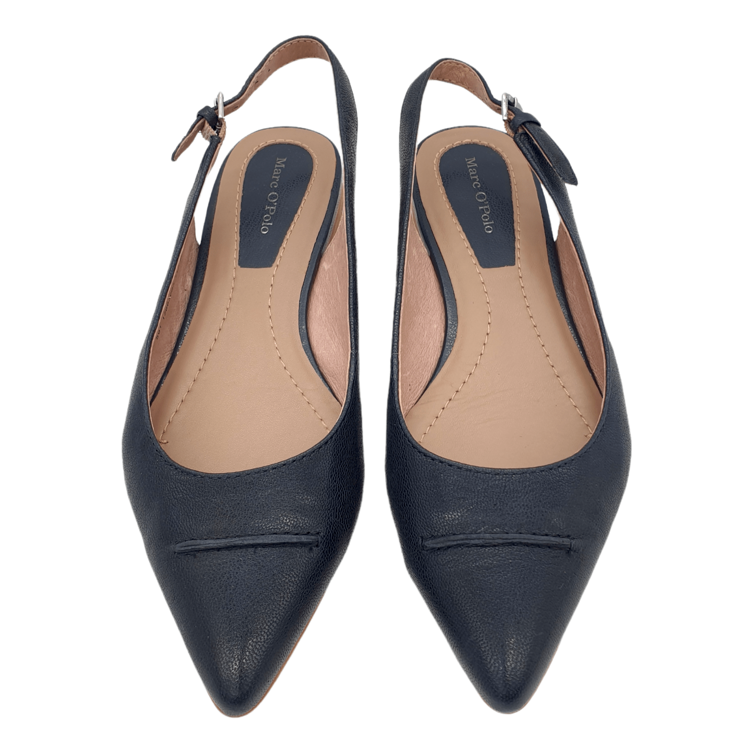 Marco O'Polo Navy Blue Leather Flat Slingback Shoes