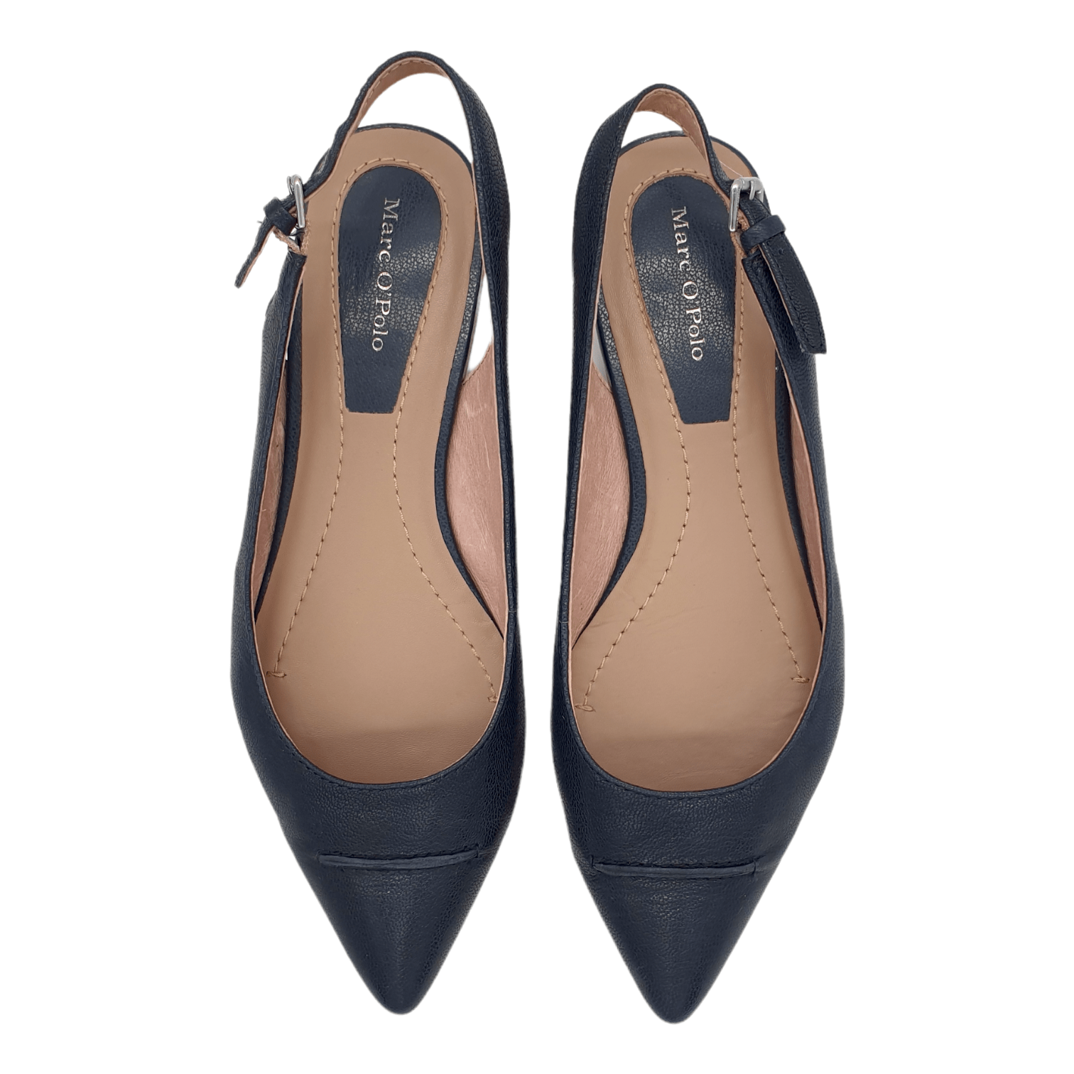 Marco O'Polo Navy Blue Leather Flat Slingback Shoes