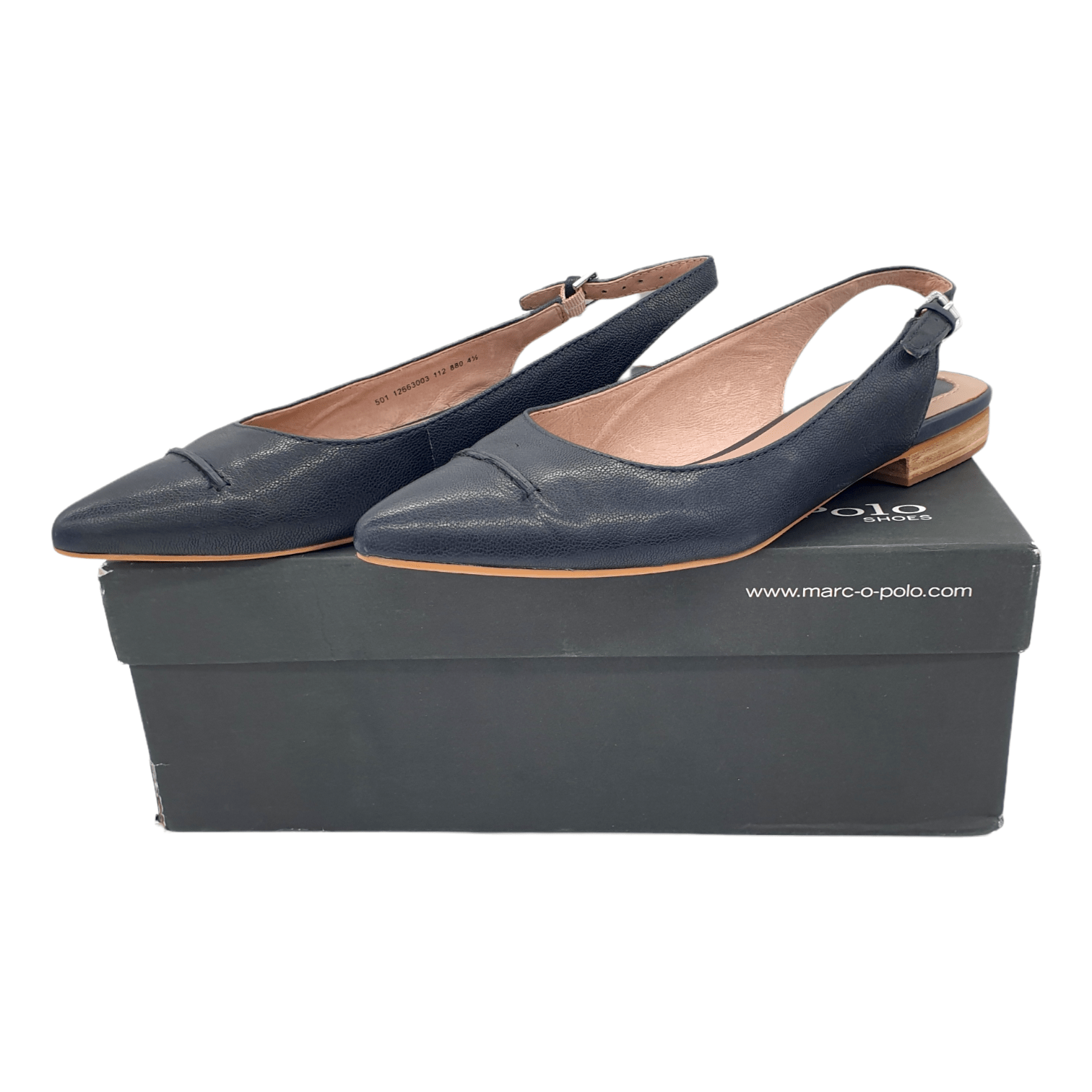 Marco O'Polo Navy Blue Leather Flat Slingback Shoes