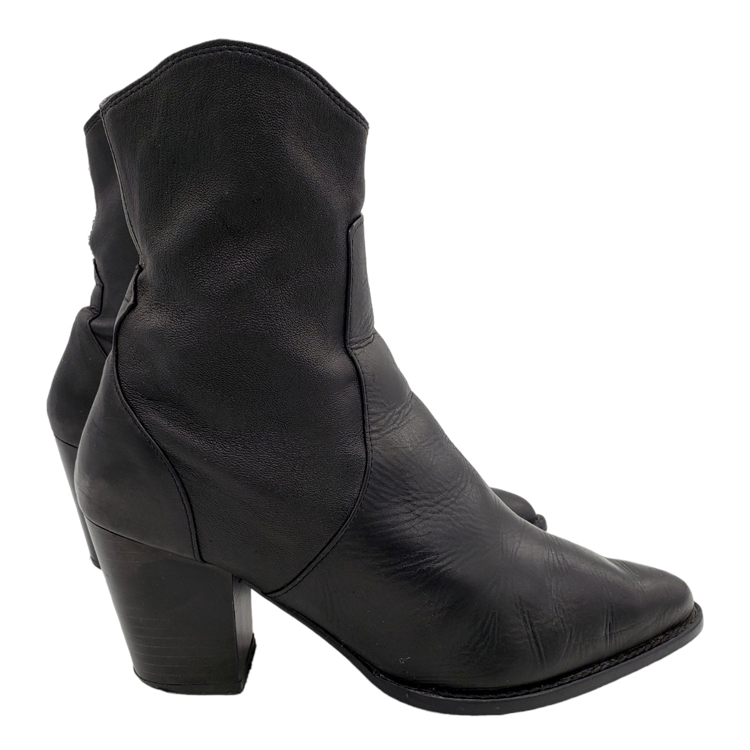 Zara Black Leather Heeled Ankle Boot