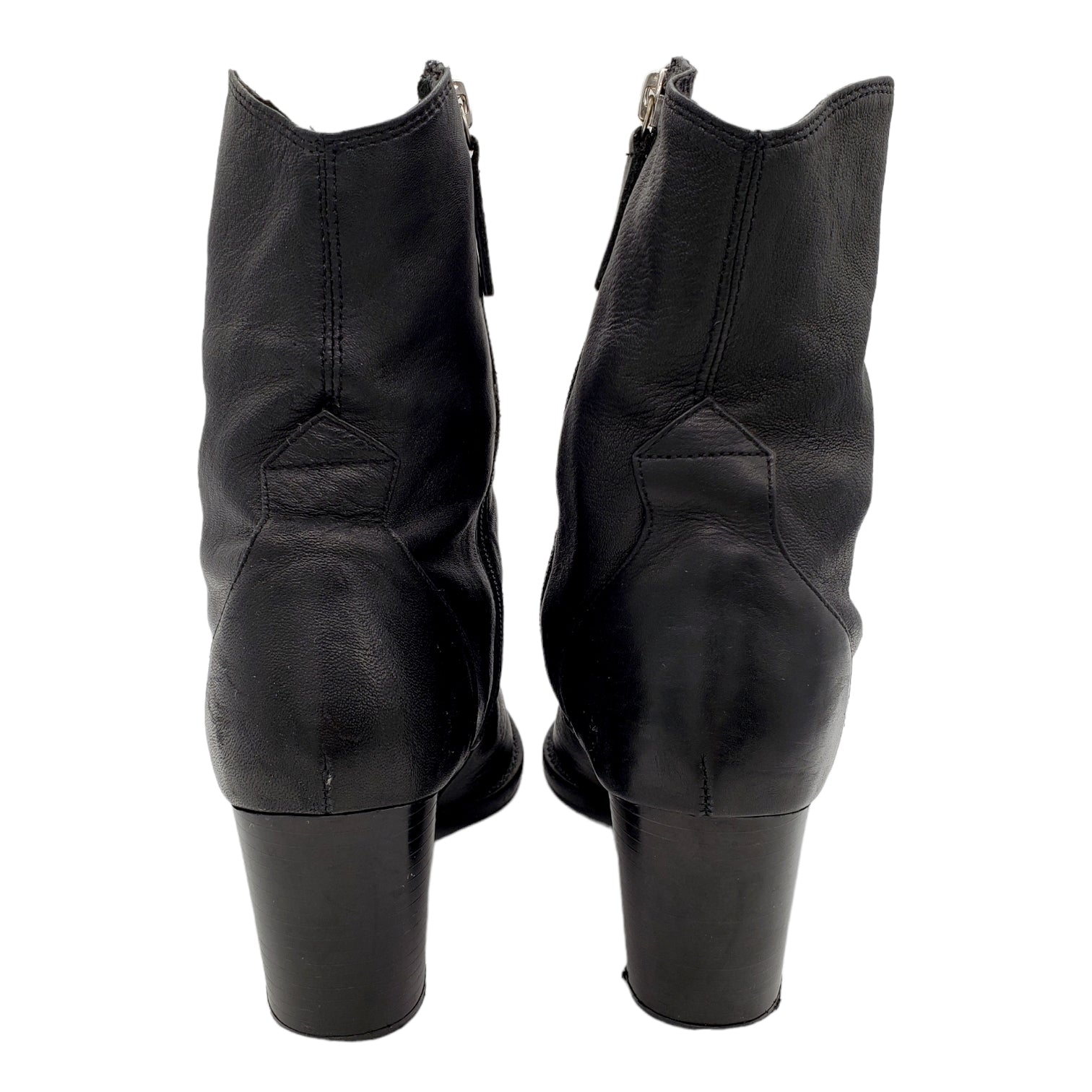 Zara Black Leather Heeled Ankle Boot