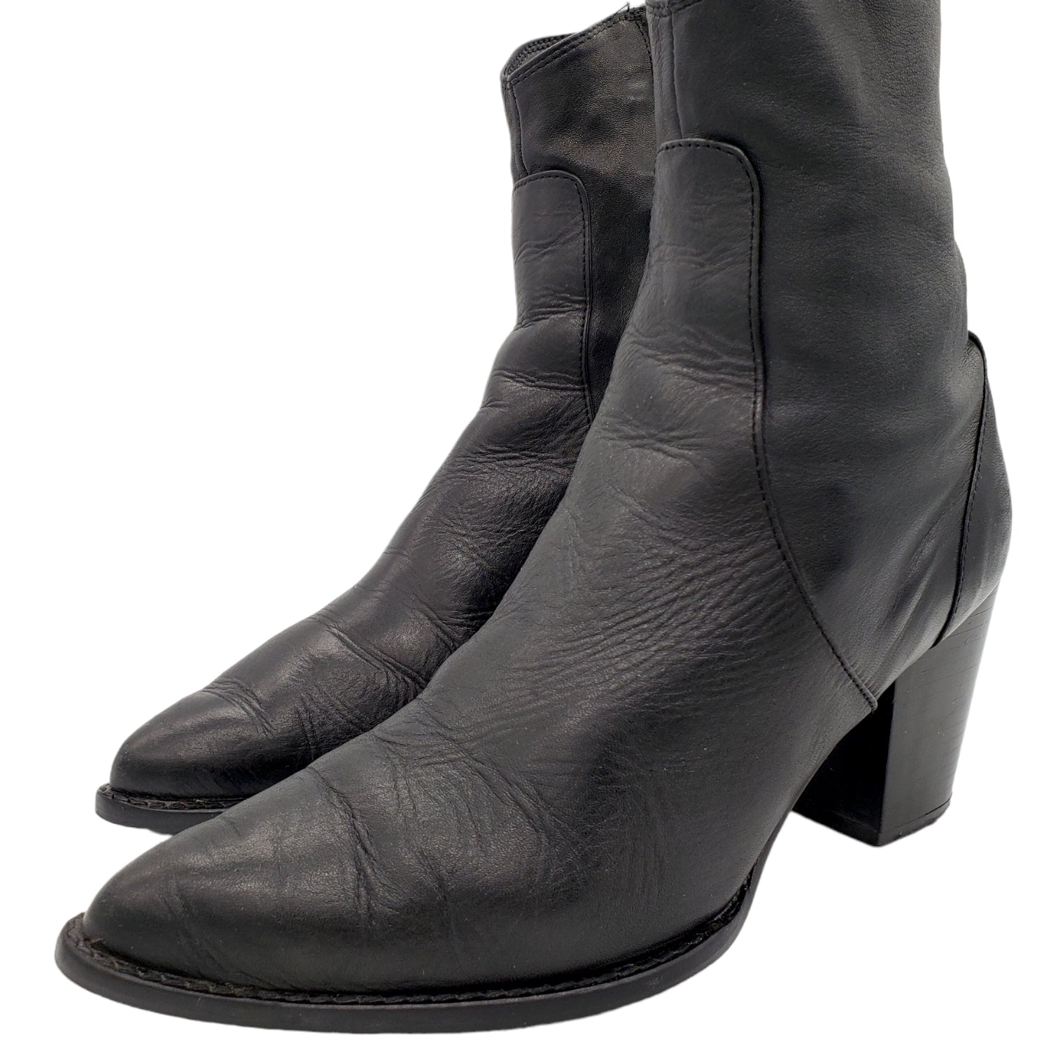 Zara Black Leather Heeled Ankle Boot