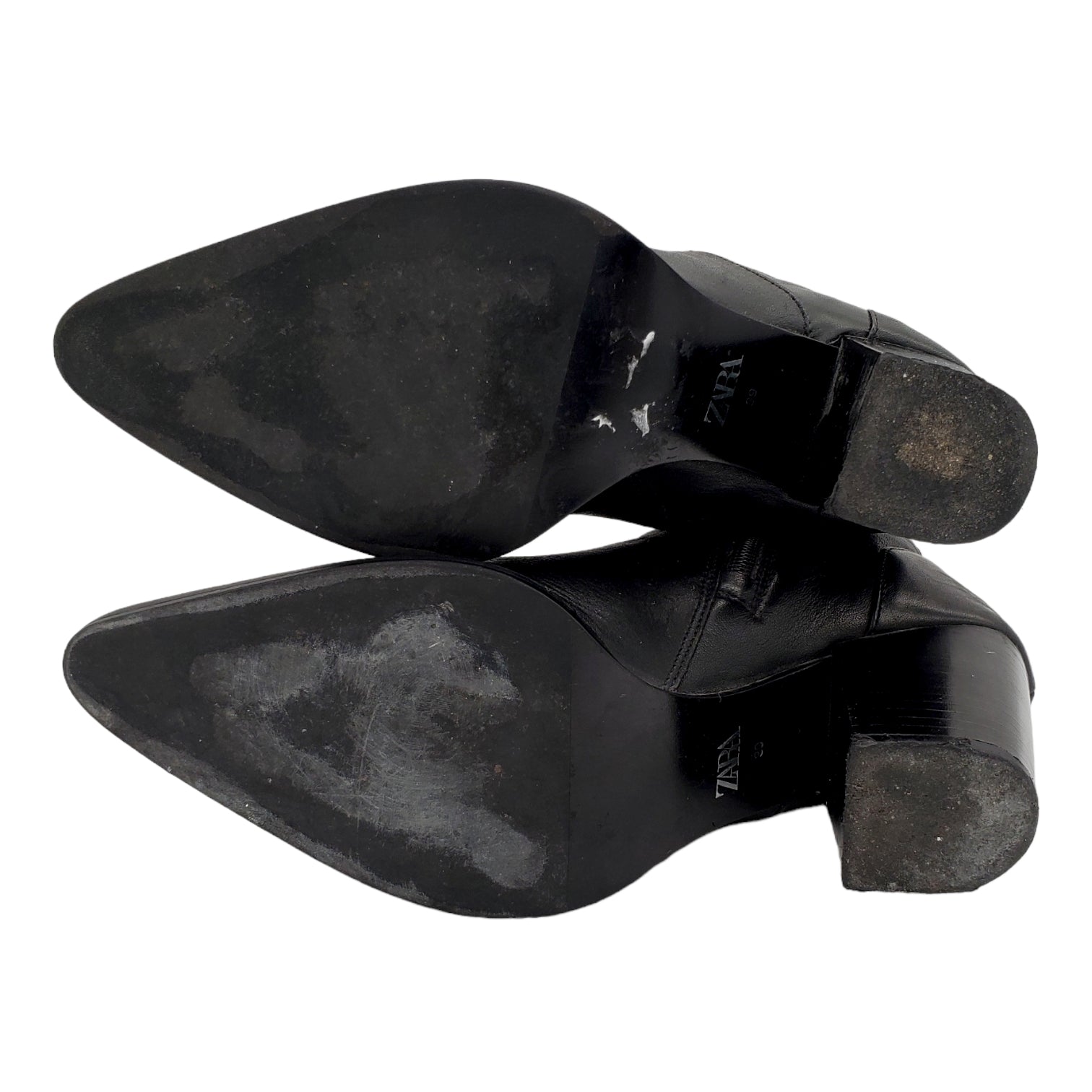 Zara Black Leather Heeled Ankle Boot