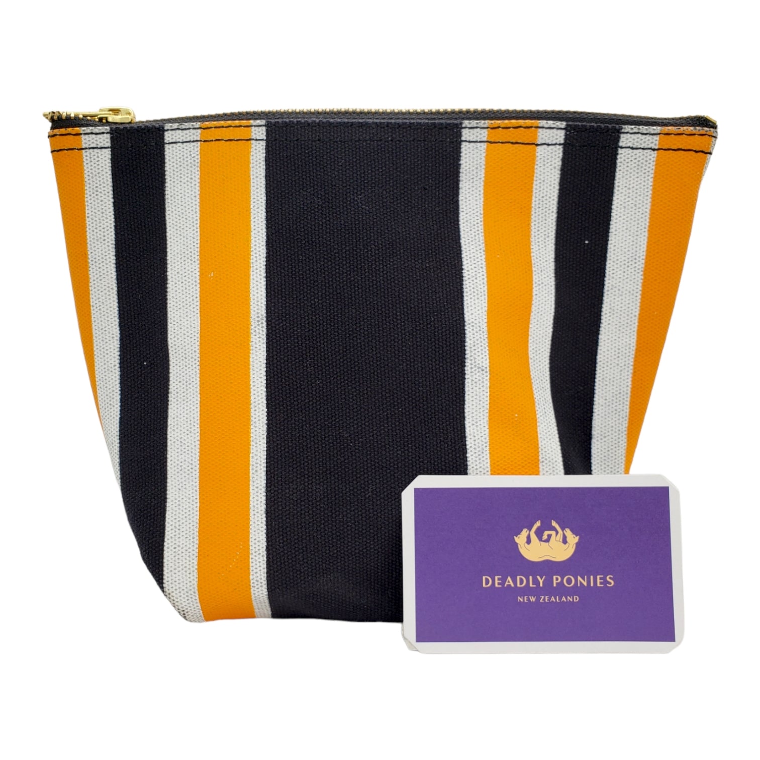 Deadly Ponies Black & Orange Striped Wash Bag
