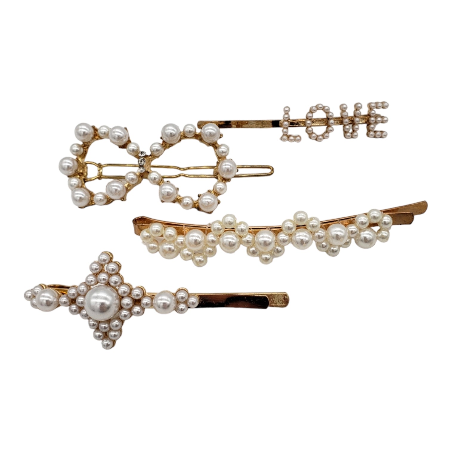 Set of 4 Pearl & Gold Hairclips