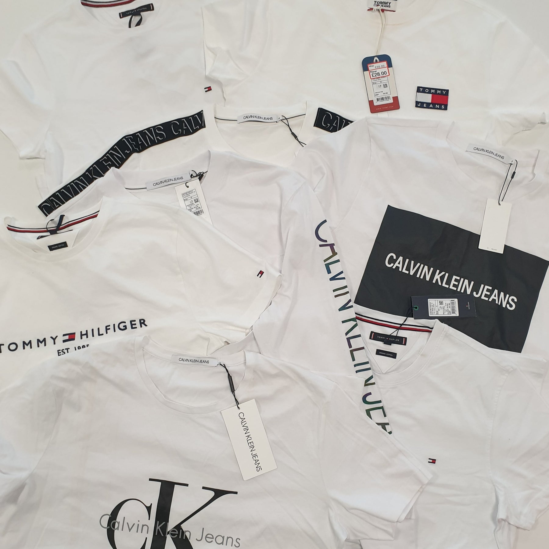 x8 Men's Mixed Tommy Hilfiger & Calvin Klein White T-shirt Bundle