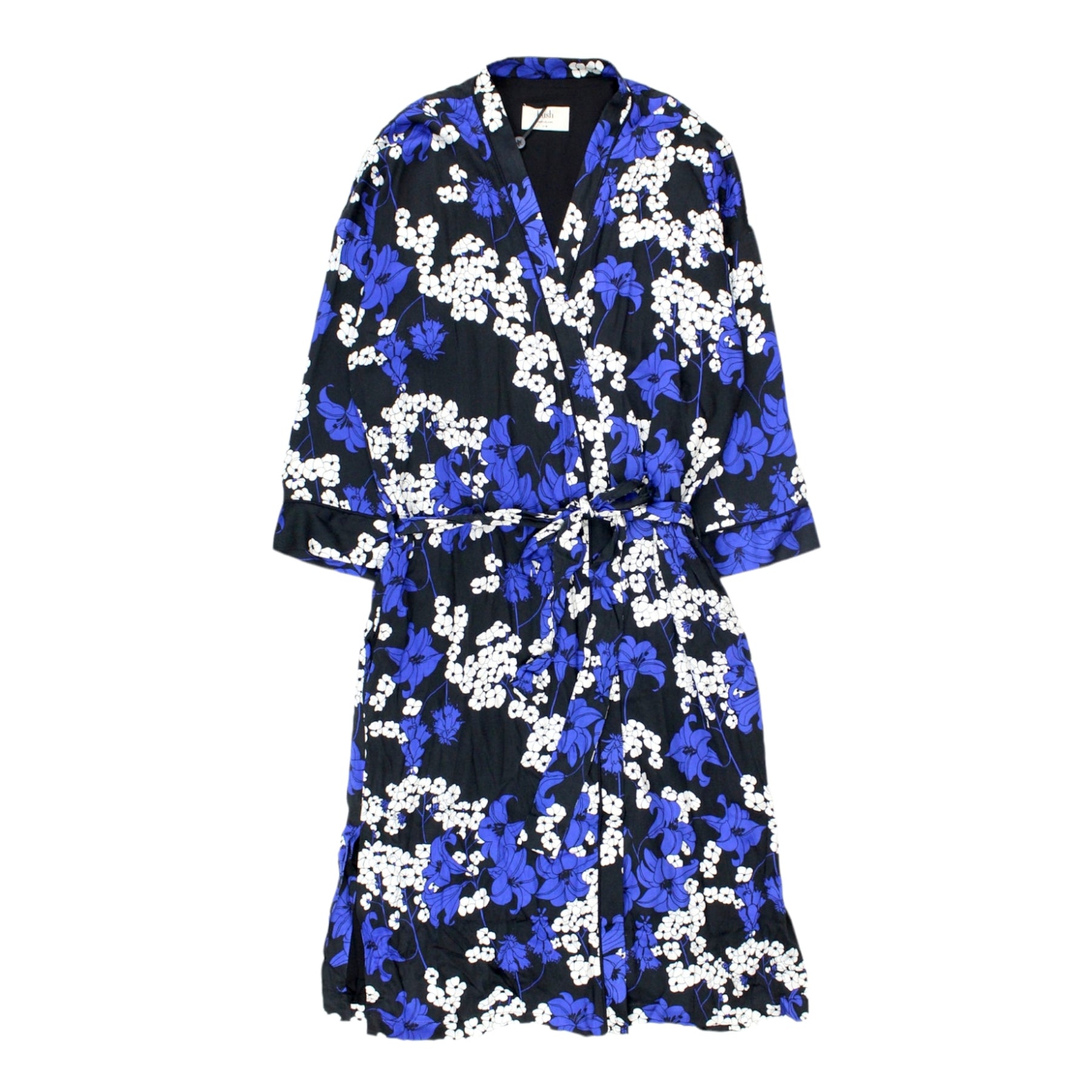 Hush Black Blue Blossom Long Kimono