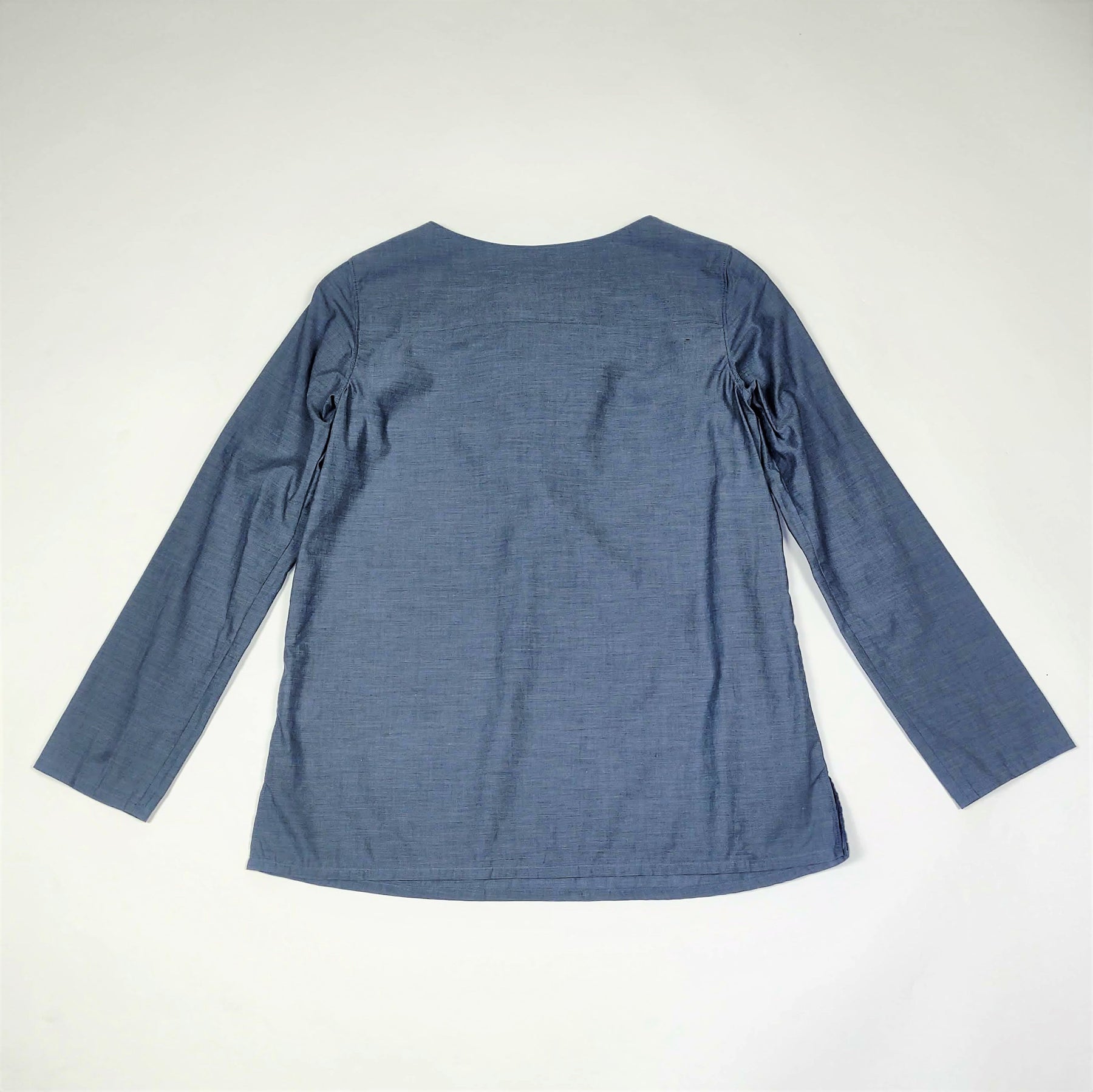 A.P.C. Ruffle Front Blue Chambray Top