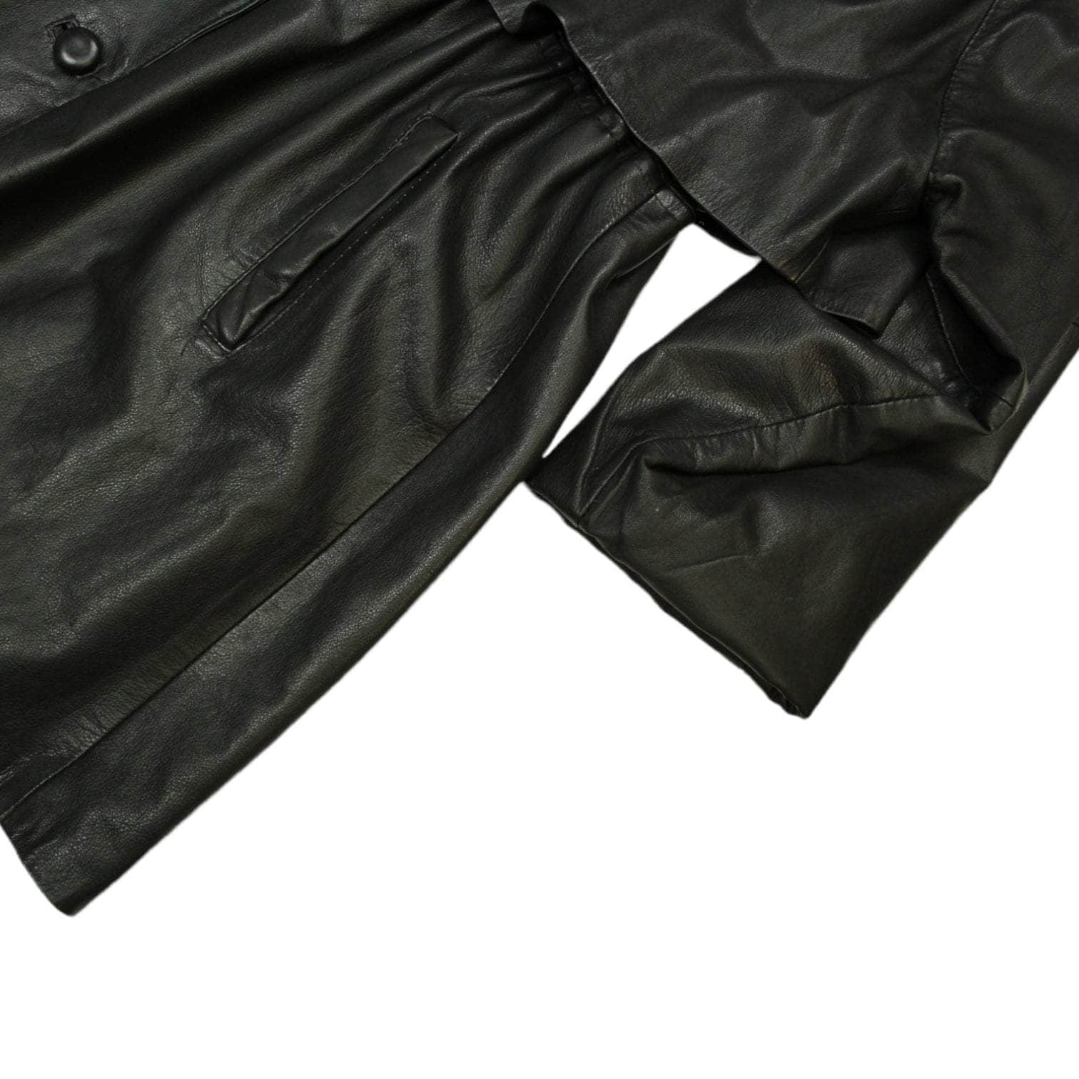 Vintage Black Leather Hooded Coat