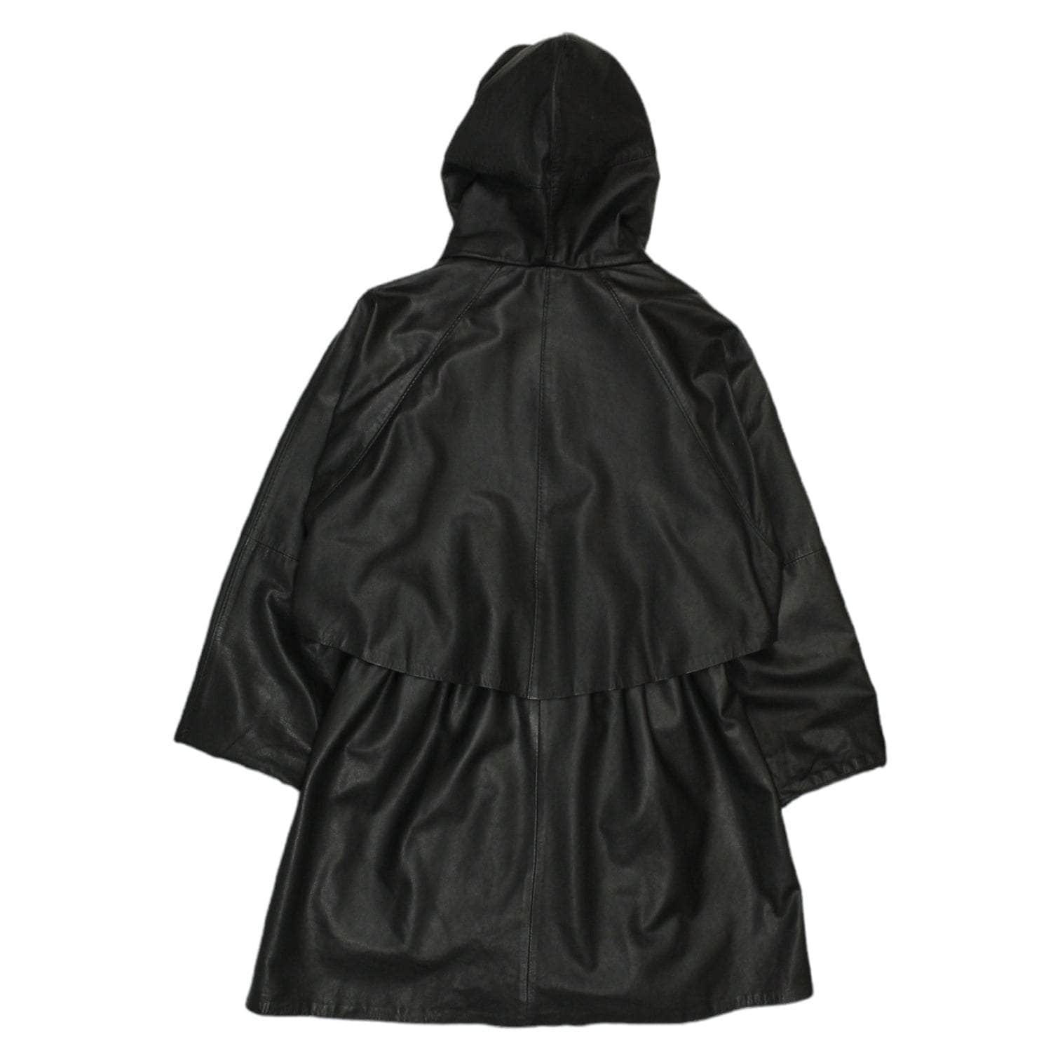 Vintage Black Leather Hooded Coat