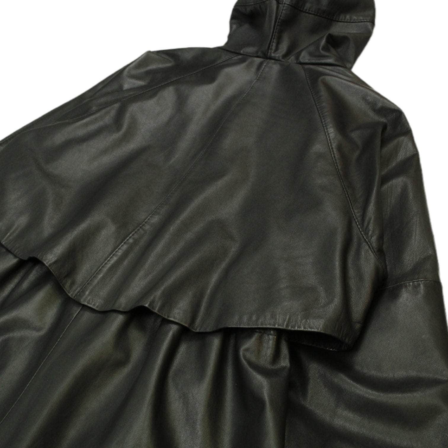 Vintage Black Leather Hooded Coat