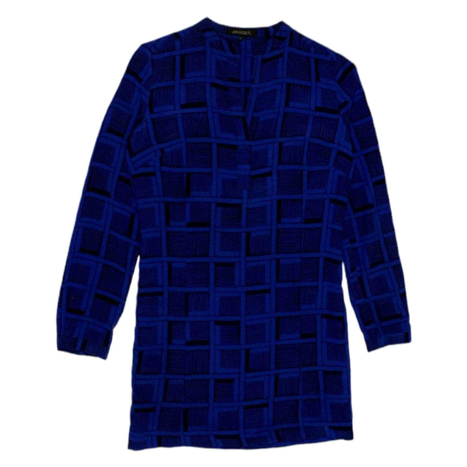 Jaeger Blue Graphic Check Silk Dress