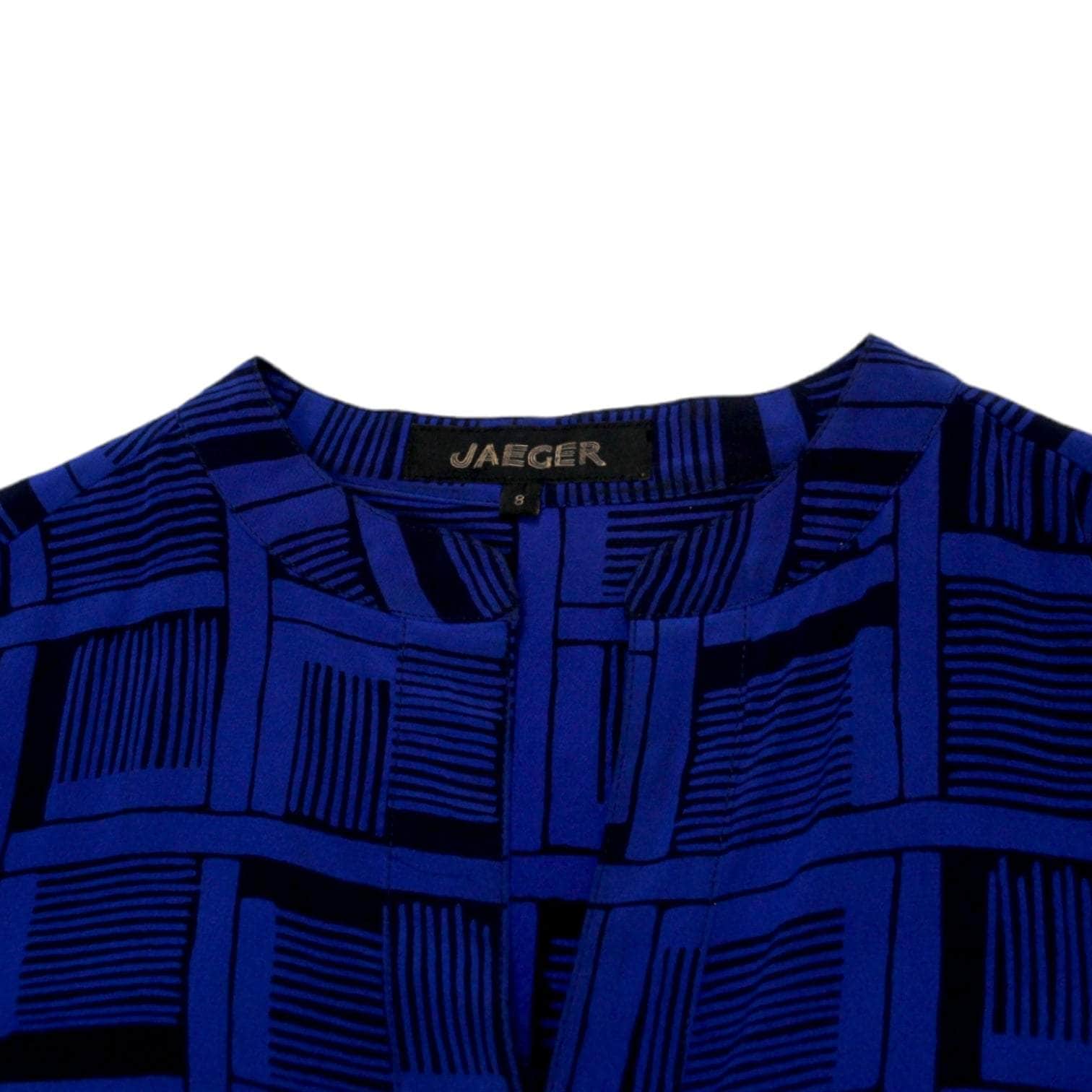 Jaeger Blue Graphic Check Silk Dress